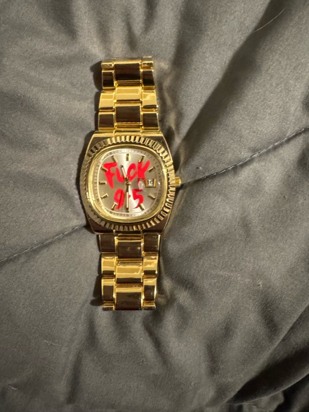 Gold Tone Bracelet Watch with Statement Dial